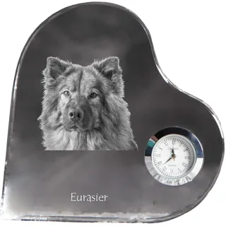 Eurasier - Kristalluhr mit einem Hundebild, Herzregal-Uhr, personalisierte Standuhr der Marke Art-Dog - Transparent
