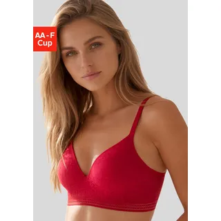 Bralette-BH LASCANA "BH ohne Bügel, Push-up-BH, Freya", Damen, Gr. 70, Cup F, rot, Spitze, Obermaterial: 36% Polyamid, 29% Polyester, 27% Baumwolle, 8% Elasthan, BHs Bralette-BH, in Leo-Optik, bequemer BH, große Größen, Dessous