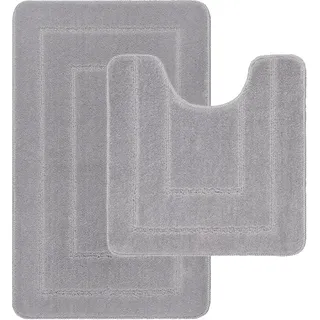 LifeStyle Comfort Ltd Ichra rutschfeste Badematte, extra weich, wasserabsorbierend, 100% Polypropylen, waschbar, WC-Vorleger, Duschvorleger, Badezimmerteppich für WC, 2 Stück, Grau