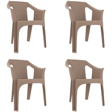 RESOL Cool Set 4 Gartenstühle mit Armlehnen, stapelbar, Terrasse, Außenbereich, Esszimmer, Konferenz, modernes Design, leicht und robust, UV-Filter, sandbraun