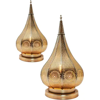 2er Set Orientalische kleine Tischlampe Lampe Kais 38cm Silber E14 | Marokkanische Tischlampen klein aus Metall, Lampenschirm | Nachttischlampe modern, Vintage, Retro & Landhaus Stil Design - Silber