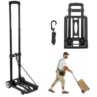 Vevor Sackkarre klappbar, 50 kg Tragkraft, Transportkarre mit 2 Rädern & 1 elastischem Seil, Allzweck-Rollwagen mit Plattform, für Flughafen, Reisemöbel, Gepäck, Büroumzüge, Schwarz, 320x235x965mm
