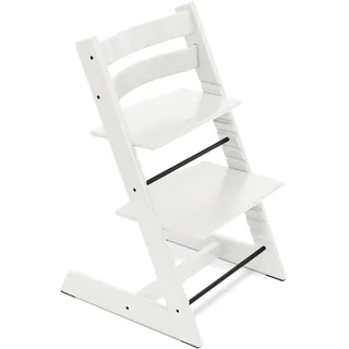 Stokke Tripp Trapp® Stuhl, Buchenholz Weiß – verstellbar, ergonomisch | Zeitloser Hochstuhl, mitwachsend, ikonisches Design mit höhenverstellbarer Sitz- und Fußplatte. Belastbar bis 136 kg.