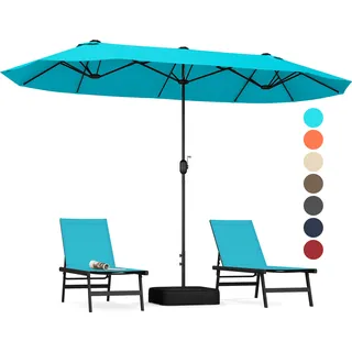 COSTWAY Doppelsonnenschirm 400x200cm mit Ständer & Kurbel, Sonnenschirm Groß XXL, UPF 50+, Gartenschirm Terrassenschirm Marktschirm Türkis - Türkis