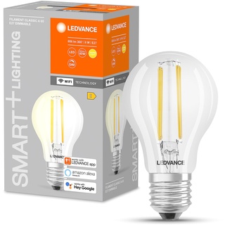 LEDVANCE LED-Lampe mit WiFi Technologie, Sockel E27, dimmbar, warmweiß (2700K), ersetzt Glühlampen mit 60W, steuerbar mit Alexa, Google Assistant und Samsung SmartThings, SMART+, 1er-Pack