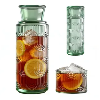 Wapasezyar Nachttisch Wasserkaraffe Set mit Becher Glas Nachttasse Set, 640 ml, Mundwasser Flasche Karaffe, für Eistee Milch Kaffee Wein, Gästezimmer, Badezimmer, Wohnzimmer,Grün