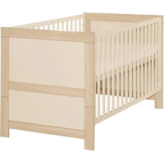 roba Babybett Momo 70 x 140 cm - Mitwachsendes Gitterbett - Höhenverstellbar - Umbaubar zum Juniorbett - Holz cashmere lackiert/Dekor Tristan Eiche