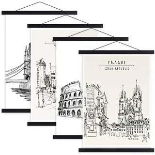 Ywlake A1 Posterleiste Posterschiene Posterleisten, Magnet Magnetische Holz Poster Aufhänger Halter Rahmen Leisten Bild Bilder Bilderrahmen Bilderleiste 61x91.5 60x80 (61cm, Schwarz, 4 Packungen)