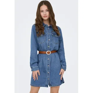 Jeanskleid ONLY "ONLLISA L/S DNM DRESS GUA NOOS", Damen, Gr. S, N-Gr, blau (medium blau denim), Denim/Jeans, Obermaterial: 90% Baumwolle, 10% Viskose, unifarben, Kleider Jeanskleid