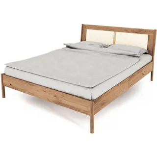 byoak Bett MIT Rattankopfteil INA 100x220 Wildeiche , Holz , Kerneiche , 100x220 cm , Schlafzimmer, Betten