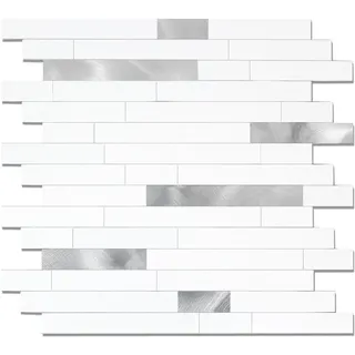Yipscazo 20 Blätter schälen und kleben Stein Metall Fliese Backsplash, Stick auf Fliesen für Backsplash Küche, Bad, Waschküche, Camper, Kamin (12'' X 12'', Weißes Metall)