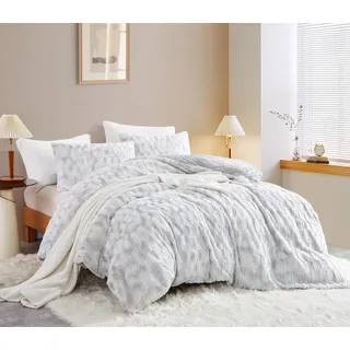 Freyamy Plüsch Bettwäsche 135x200 Grau Hellgrau,Flauschig Kunstfell Fleece Winterbettwäsche,Warme Flanell Wende Bettwäsche Set Samt Cashmere Touch Bettbezug + 1 Kissenbezug 80x80