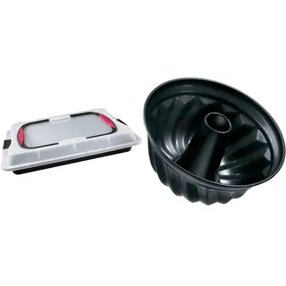 Zenker 7903 Blechkuchen-Container to go (Kuchenform: ca.425x295x75 mm), Menge: 1 Stück & Z6527 Gugelhupfform Ø 25 cm, runde Backform mit Antihaftbeschichtung, Menge: 1 Stück