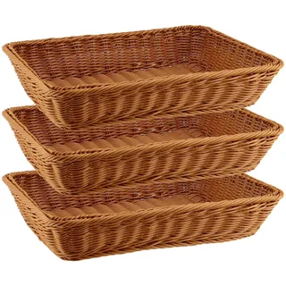 CHUIFAI 3 Stück Poly Weidenkorb Rechteckig, 40 x 30 x 8 cm Rattan Brotkorb Geflochten Brötchenkorb, Rattan Servierkorb für Küche