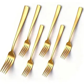Unyqoos® Set mit 6 modernen Tafelgabeln aus Edelstahl – poliert, spülmaschinengeeignet, für den täglichen Gebrauch - Gold