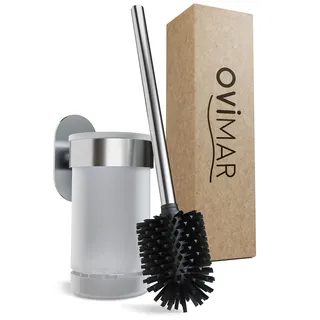ovimar Toilettenbürste Tranerodde | Silber | Wandhalterung ohne Bohren | Silikon Klobürste | WC Bürste mit Belüftungsfunktion | zum Kleben | aus Edelstahl | WC Bürstenkopf wechselbar
