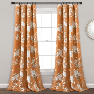 Lush Decor Botanischer Garten Vorhänge Blumen-Vogeldruck Raum Verdunklung Fenster Panel Set für Wohnzimmer 84" x 52" Panel Pair Orange