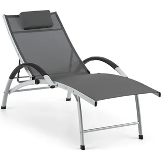 blumfeldt Sun Valley Gartenliege - mit Kopfkissen, zusammenklappbar, Gestell aus Aluminium, 4-Fach verstellbare Rückenlehne, Sun Comfort, Material: 70% PVC, 30% Polyester Comfort Mesh, grau - Grau