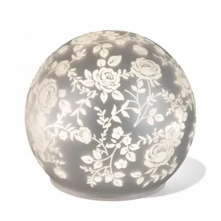 formano LED Deko-Kugel matt Silber Rosenmotiv - 10cm Glaskugel batteriebetrieben mit Rosenmotiv - stimmungsvolle Beleuchtung, Tisch- & Regal-Deko, Geschenkidee für Wohnzimmer & Schlafzimmer