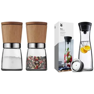WMF Ceramill Nature Salz und Pfeffer Mühle Set 2-teilig, unbefüllt & Basic Wasserkaraffe aus Glas, 1 Liter, Glaskaraffe mit Deckel, Silikondeckel, CloseUp-Verschluss