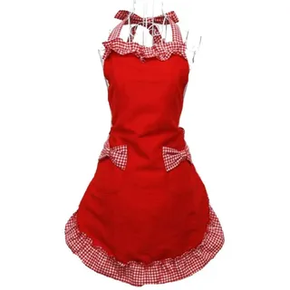 HANERDUN Kochschürze Frauen Damen Schürze Küchenschürze Rot Verstellbar Petticoat mit zwei Taschen Bowknot Schleife für Kochen Backen Grillen Geschenk Idee