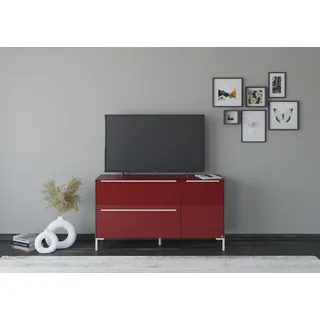 Lowboard "Reno", graphit schwarz matt lack, glas bordeauxrot glanz, B:137cm H:77cm T:42cm, Glas, Holzwerkstoff, SET ONE BY MUSTERRING, Sideboards, Lowboard, Mit Winkelfuß in diversen Farben, 77 cm Höhe & Farbauswahl