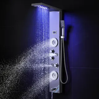 Vevor Duschpaneelsystem, 6 Duschmodi, LED- und Display-Duschpaneelturm, Regenfal - Silber