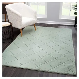 Carpet City Hochflor-Teppich »Moment« rechteckig 31 mm Höhe besonders weich, Kaninchen Fell Haptik, 3D-Effekt, Rauten, Wohnzimmer, grün