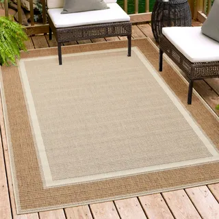 Teppich ANDIAMO "ARIZONA 2" Gr. 3, beige, B:133cm H:5mm L:190cm, Kunstfaser, Teppiche, Teppich, Flachgewebe, mit Bordüre, In- und Outdoor geeignet, Wohnzimmer