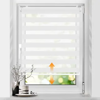 SBARTAR Doppelrollo schnurlos Klemmfix Rollos für Fenster ohne Bohren & zum Bohren, Weiß B40 x H150 cm (Stoffbreite 40 cm), Drücken Und Ziehen Springrollos, Lichtdurchlässig Aber Blickdicht