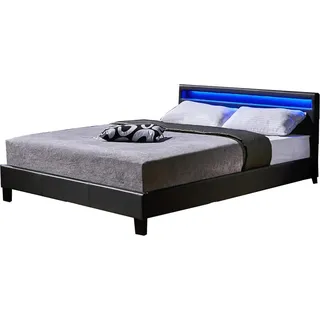HOME DELUXE - LED Bett Astro - Dunkelgrau, 140 x 200 cm - Inkl. Lattenrost I Polsterbett Design Bett inkl. Beleuchtung - Weiß