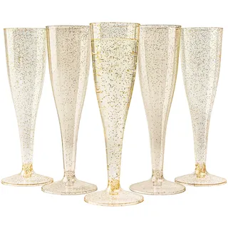 MATANA 48 Premium Sektgläser Plastik mit Goldglitter, 133ml - Sektgläser Kunststoff, Sektflöten, Champagner Gläser, Cocktailgläser, Weingläser für Hochzeiten, Partys - Stabil & Mehrweg