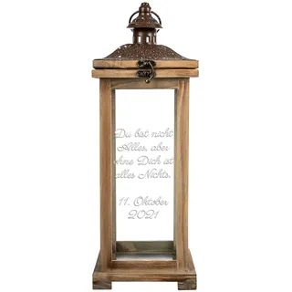 Personalisierte Landhaus Laterne | XL Holzlaterne 42 cm groß | Wunschtext auf Allen 4 Seiten möglich | Geschenkidee für Männer Frauen und Paare zum Geburtstag | Gartendeko Gartenlaterne
