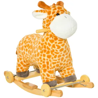 Homcom Schaukelpferd 2-In-1 Schaukeltier Babyschaukel Spielzeug Giraffen-Design Geld , Gelb , Holz , 38x63x63 cm , Spielzeug, Sonstiges Spielzeug