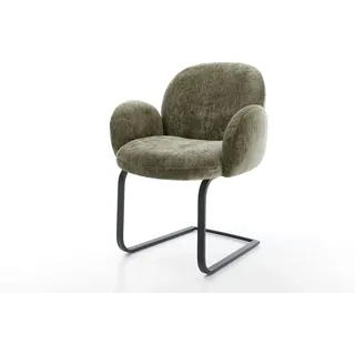 Freischwinger Nube-Flex mit Armlehnen Chenille Olive Freischwinger flach Schwarz Taschenfederkern