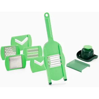 Genius Nicer Dicer Speed Light | Handhobel | Set 8-tlg. - Verstellbarer Hobel Reibe manuell mit V-Klinge | Gemüseschneider Gemüsehobel, Dunkelgrün,silber,grün