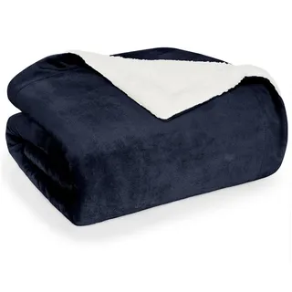 Blumtal Premium Sherpa Kuscheldecke 150 x 200 cm Dunkelblau