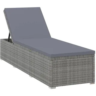 vidaXL Sonnenliege Mit Auflage Poly Rattan Grau , Kunststoff , Füllung: Polyester , 60x31x195 cm , Gartenmöbel, Gartenliegen