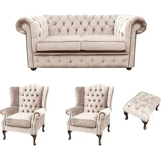 Chesterfield Sofagarnitur Leder Textil Chesterfield Komplett Set Sofa Couch 430 - Beige