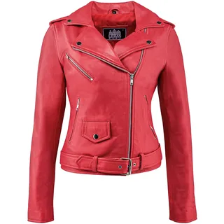 Urban Leather Perfecto Retro Damen Lederjacke Rot Lamm-Nappa, Red, Größe L - 42, UR-194