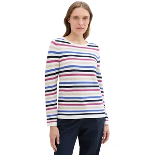 Tom Tailor Damen Basic Strickpullover aus Bio-Baumwolle, 36208 - Colorful Knit Stripe Design, M
