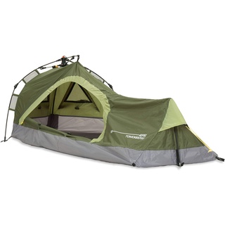 Lumaland Where Tomorrow Solo-Zelt Pop Up Wurfzelt 1-Personen-Zelt - Dreieck - 225x100x57 cm - Camping Festival - Ultraleicht, kleines Packmaß, wasserdicht, robust - Grün