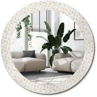 Wallfluent Spiegel Rund Ø 70 cm mit Aufdruck , Creme , Glas , 70x70x0.4 cm , Spiegel, Wandspiegel