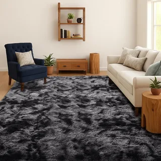 SOANNY Teppich Wohnzimmer, Waschbar Anti-Rutsch, 90x150 cm, Dunkelgrau | Hochflor, Langflor, Flauschig, Weich, Tie-Dye, Pflegeleicht, Für Wohnzimmer Schlafzimmer Kinderzimmer Büro Bettumrandung