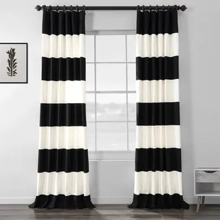 halben Preis Drapes prct-hs01–84 horizontale Streifen Baumwolle Vorhang, Textil, Onyx Black & Offwhite, 50 x 84