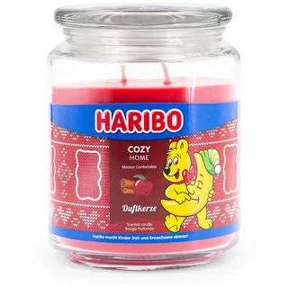 HARIBO Duftkerze im Glas mit Deckel | Cozy Home | Duftkerze Winter | Kerzen lange Brenndauer (100h) | Kerzen Rot | Duftkerze Groß (510g)