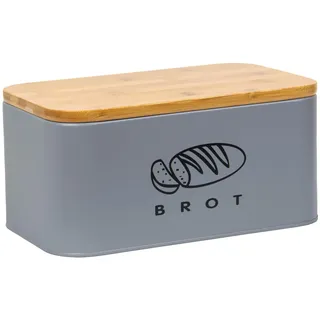 Theo&Cleo Brotkästen mit Deckel, Deckel aus Ökologisches Bambus, Kann als Schneidebrett, Geräumiger Retro Brotkasten aus Metall, Brot Lange Aufbewahren und Frisch Halten 30cm * 18cm * 14cm Grau
