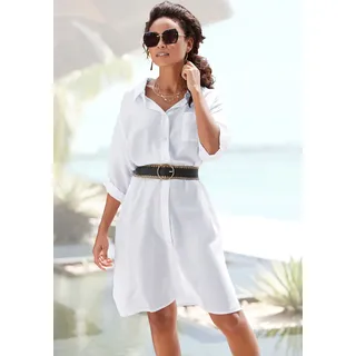 LASCANA Longbluse aus leichter Webware mit Leinenanteil, luftiges Blusenkleid, weiß