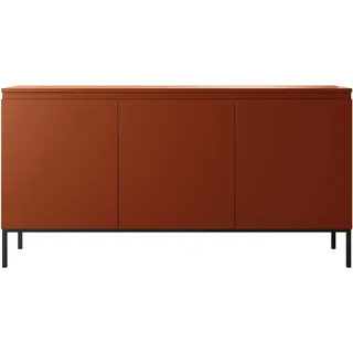 Selsey Bemmi Sideboard Kommode 3-türig, Ziegelrot mit Metallbeinen, 150 cm