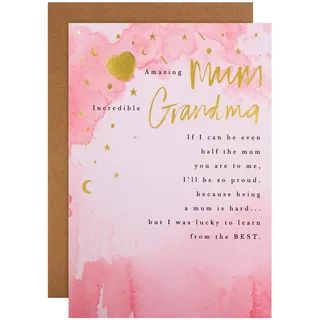 Hallmark Muttertagskarte für Mama & Oma, klassisches Herzvers-Design, Herzen, Sterne und Mond, Rosa, Gold